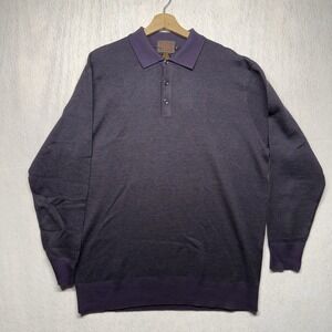 Cigar Couture Mens XL Purple Wool Blend‎ Diamond Argyle Knit Polo Sweater